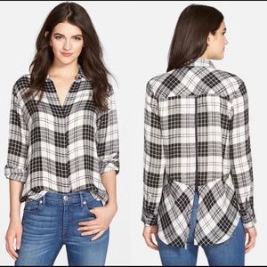 Sam Edelman Black & White Plaid Button Down Top